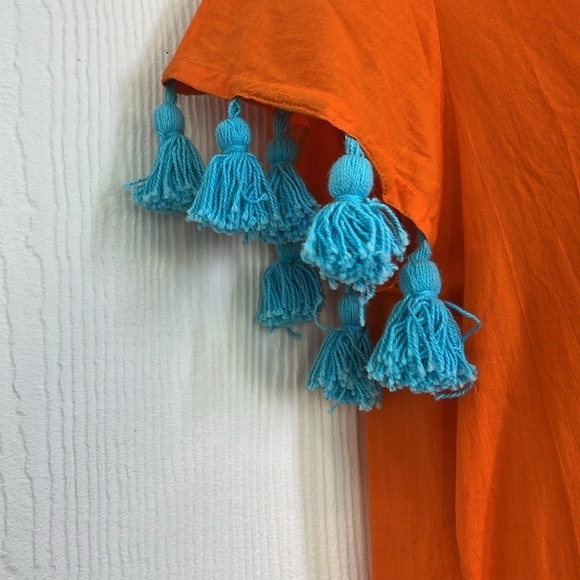 Madison Matthew’s - NWT Sara Mini Bright Orange Teal Tassel Mini Dress Size XS - Picture 7 of 12